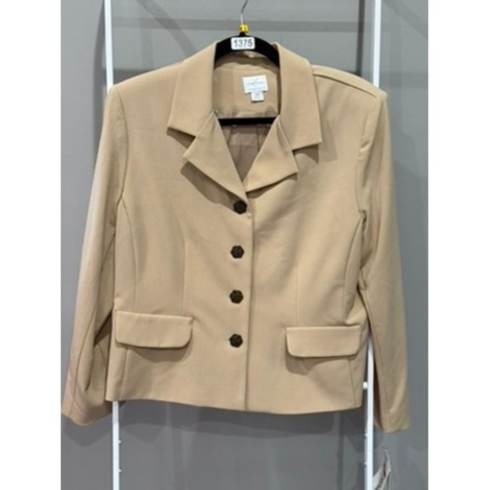 Emma James Petite Tan Beige Blazer Ornate Metal Buttons‎ Size 14P Minimalist